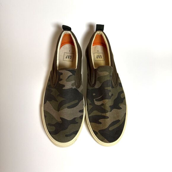 GAP Men’s Slip-On Canvas Sneakers Green Camouflage Size 9 Casual Loafers - Picture 1 of 8